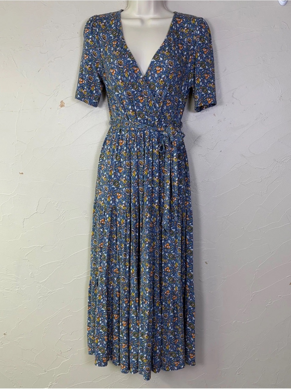 Boden Blue Floral Wrap Midi Dress
